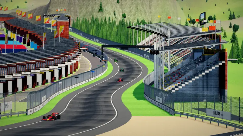 Trackside at the Bhutan circuit: Bhutan racing game screenshot