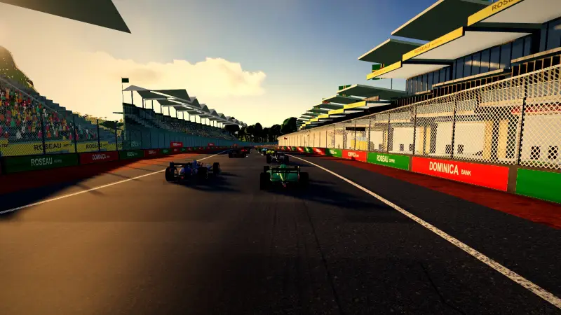 Chasing through a corner in Dominica: Dominica racing game screenshot