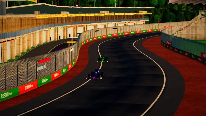 Trackside at the Dominica circuit: Dominica racing game screenshot