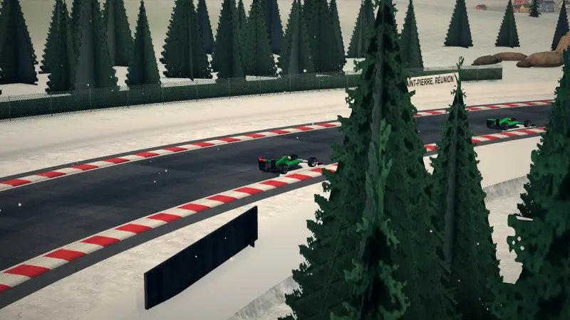 Craning over the French Southern Lands track: French Southern Lands racing game screenshot