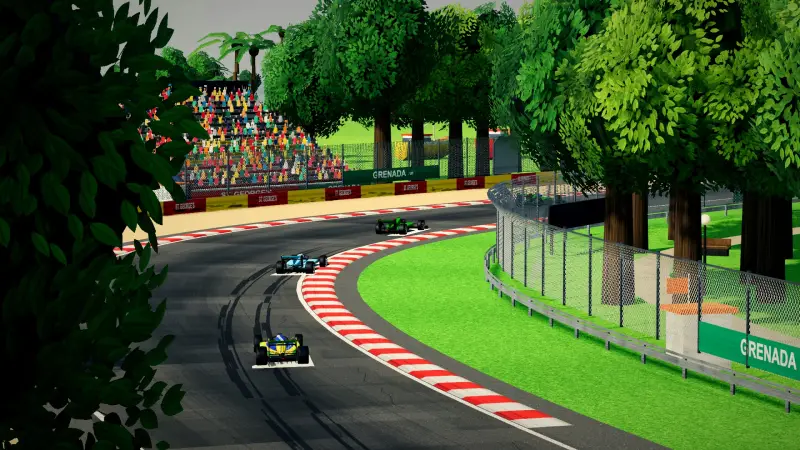 Craning over the Grenada track: Grenada racing game screenshot