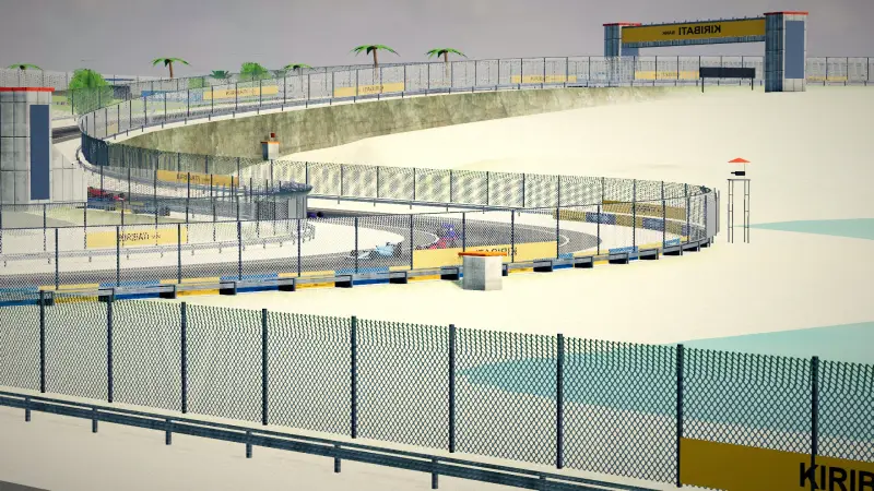 Trackside at the Kiribati circuit: Kiribati racing game screenshot