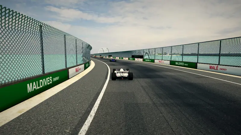 Chasing through a corner in the Maldives: Maldives racing game screenshot
