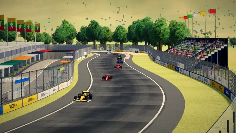 Trackside at the Myanmar circuit: Myanmar racing game screenshot