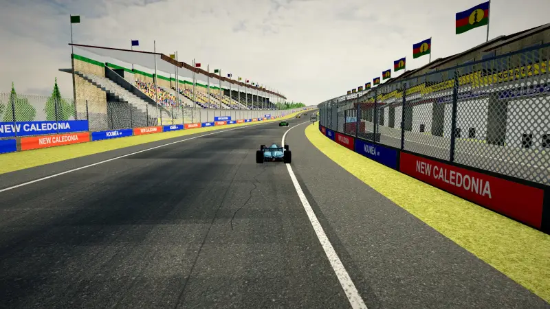Chasing through a corner in New Caledonia: New Caledonia racing game screenshot
