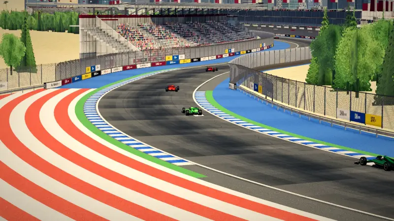 Craning over the Qatar track: Qatar racing game screenshot