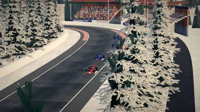 Craning over the South Georgia track: South Georgia racing game screenshot